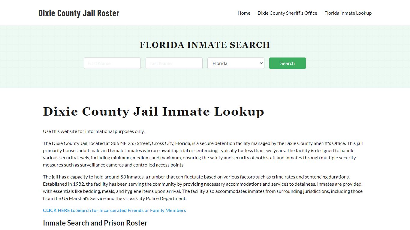 Dixie County Jail Roster Lookup, FL, Inmate Search