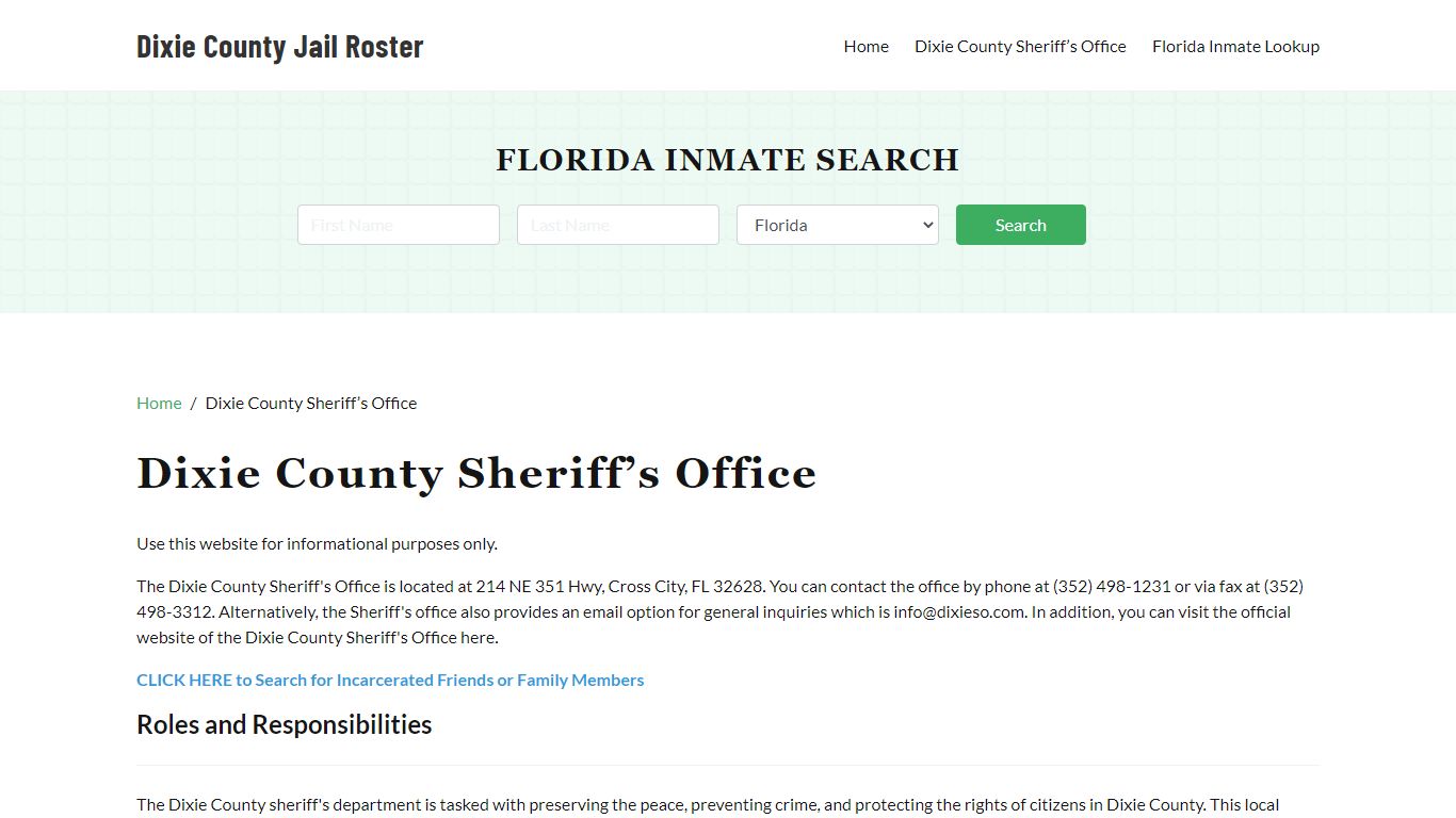 Dixie County Sheriff Office, FL, Arrest Warrants Search