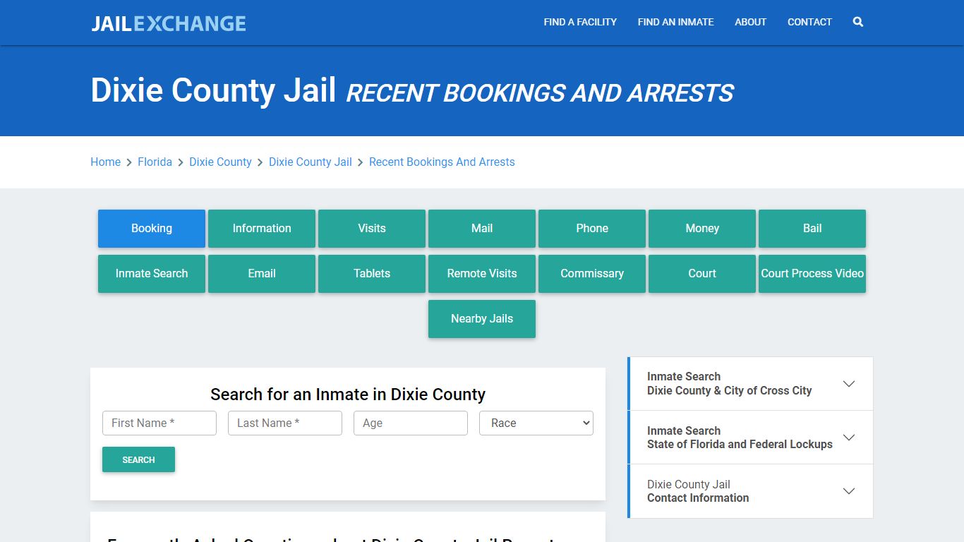 Dixie County Jail Recent Bookings And Arrests - Jail Exchange