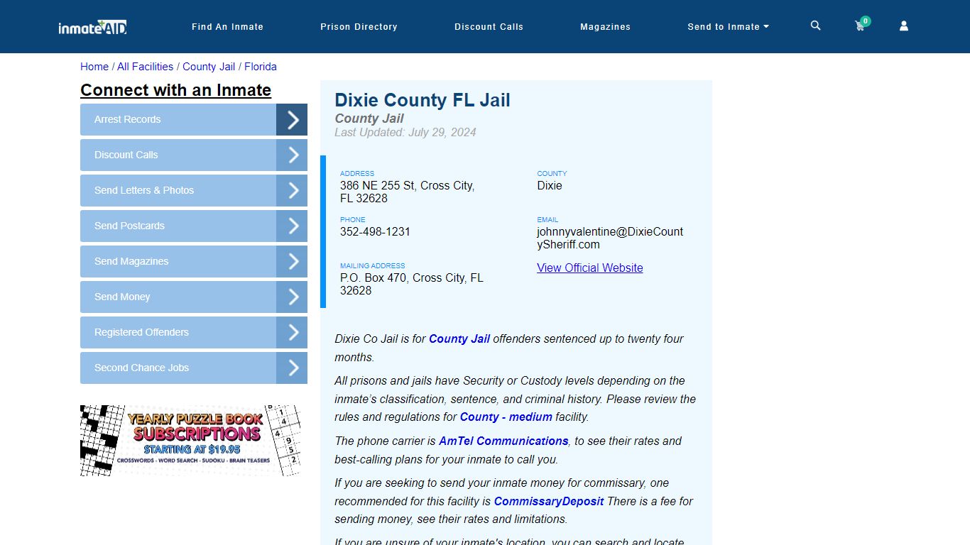 Dixie County FL Jail - Inmate Locator